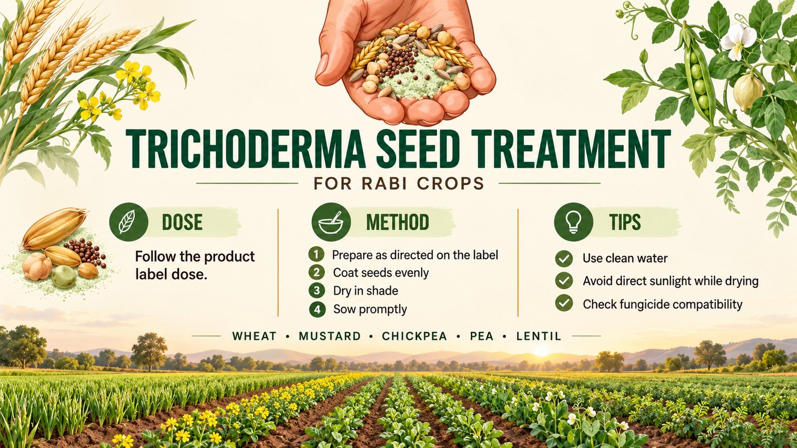 Trichoderma seed treatment for rabi crops - coated gram seeds and sprout